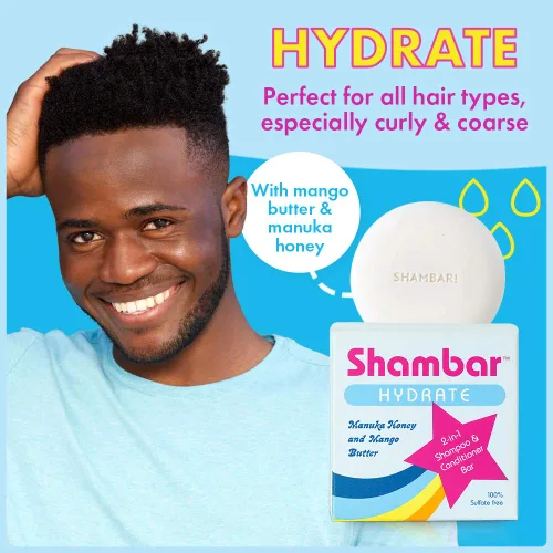 Vista 3 de Shambar HYDRATE - Barra de champú y acondicionador natural Lavado de cabello sólido con miel de manuka y mango Barra de champú segura sin