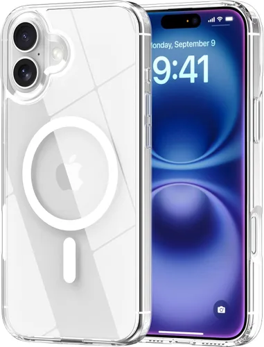 Vista 28 de Funda magnética para iPhone 13, compatible con MagSafe, protección de grado militar, parte trasera dura transparente y marco de TPU suave, funda