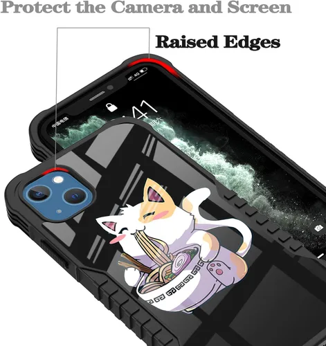 Vista 4 de Funda compatible con iPhone 13/14, a prueba de golpes, arañazos, diseño Kawaii de gato, color negro