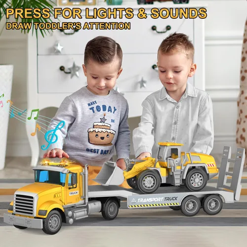 Vista 8 de DOWELLIN Vehículo transportador de juguetes para niños, incluye auto transportador y camión bulldózer, juguete de autos, regalo de cumpleaños