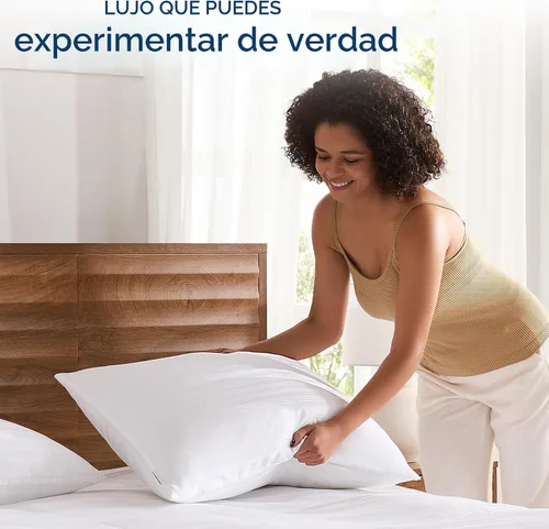 Vista 5 de downluxe Juego de 2 almohadas de plumas de ganso y plumón, colección de hotel, para dormir de espalda, estómago o de lado, tamaño Queen