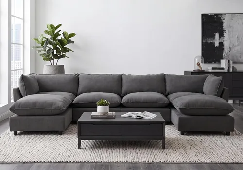 Vista 19 de Iroomy Oversized Modular Sectional Sofa, Chenille Cloud Couch, Deep Comfy Seat, 4-Seater Sofas, Couches, Living Room, Beige