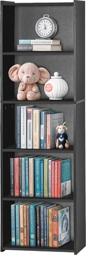 Vista 3 de Nouva Librero/estantería de 5 estantes - Moderno estuche de madera para libros, CD, películas, dormitorio y sala de estar, color negro