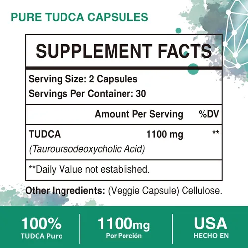 Vista 2 de Sambugra Suplementos de TUDCA para el Hígado 1100mg, Suplemento de Sal Biliar TUDCA de Fuerza Ultra Testado por Terceros, Apoyo Hepático