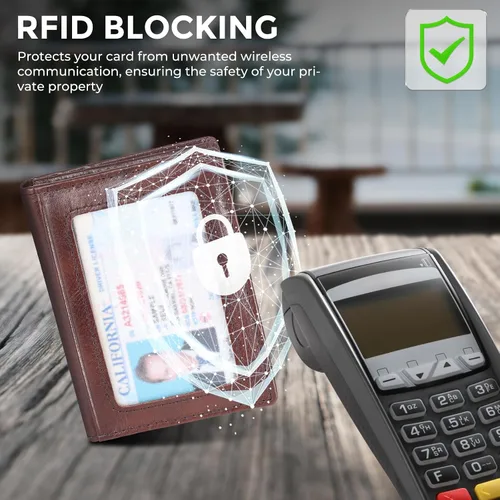 Vista 3 de Bolsillo frontal con bloqueo RFID, minimalista, delgado, de cuero, plegable, para tarjeta de crédito, con ventana de identificación