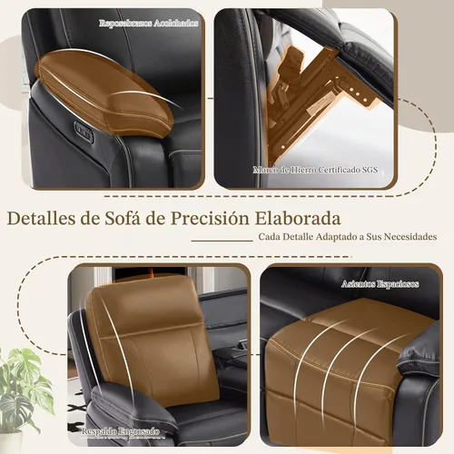 Vista 6 de Sofá Reclinable Eléctrico con Mesa Plegable, Sofá Reclinable Eléctrico de Cuero Transpirable, Sofá Reclinable Loveseat Eléctrico