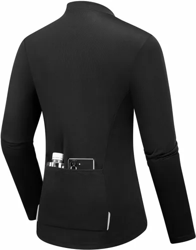 Vista 3 de qualidyne Camiseta de ciclismo de manga larga para mujer, con bolsillos traseros, transpirable, de secado rápido