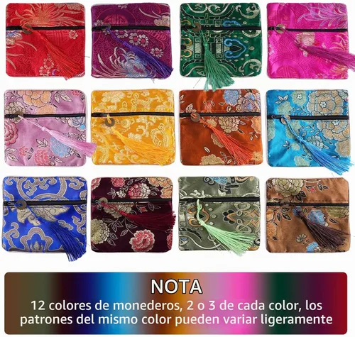 Vista 6 de 24pc chino brocado de seda monedero bordado joyería bolsa cremallera cartera bolsa