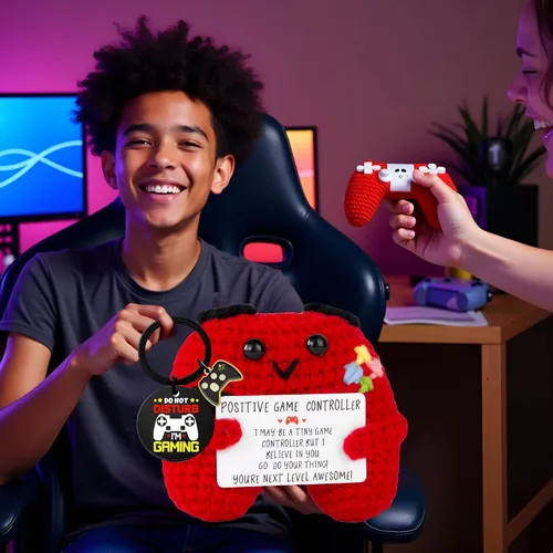 Vista 6 de Regalos para jugadores, controlador de juego de ganchillo positivo y llavero inspirador, idea de regalo única para adolescentes, juego de regalo