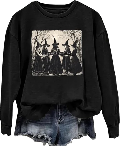 Vista 9 de CHUNTIANRAN Sudadera de Halloween para mujer 1692 Salem Broom Co sudadera ligera de bruja 1692 negro