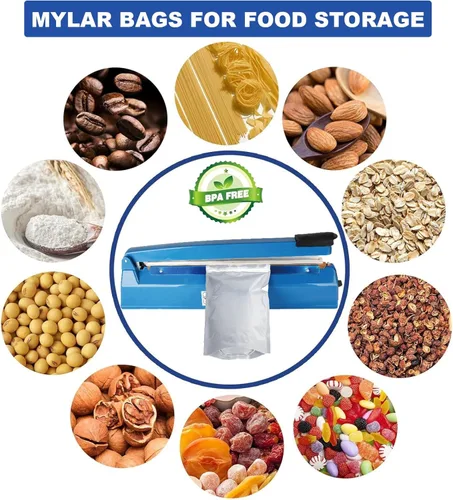 Vista 4 de 50 bolsas de Mylar de 1 galón, bolsas de Mylar de 10 x 14 pulgadas con absorbentes de oxígeno (50 x 500 cc) para almacenamiento de alimentos, bolsa