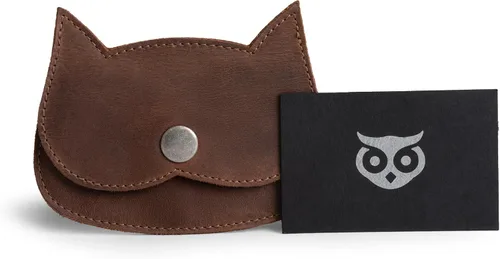 Vista 5 de Hide & Drink, billetera con forma de gato, bolsa para monedas, portamonedas, accesorio de viaje, piel de grano completo, hecha a mano, Bourbon