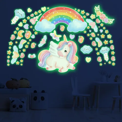 Vista 10 de Estrellas que brillan en la oscuridad para la habitación, adhesivos de pared/techo que brillan de gatos, calcomanías de mariposas de gatito