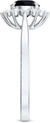Vista 3 de Anillo de compromiso de ónix negro de 1.25 quilates con halo de diamantes, anillo de compromiso de ónix negro para mujer
