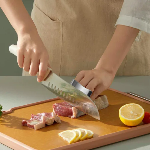 Vista 2 de Wegodal Protector de dedos de acero inoxidable, protector de dedos multifuncional para cortar alimentos, protector de herramienta de corte premium