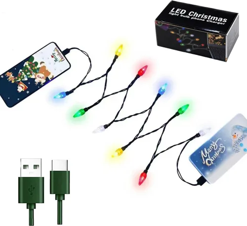 Vista 8 de KBG Paquete de 2 cables de carga de luces LED de Navidad, cable de carga USB multicolor 10 LED de 50 pulgadas, compatible con teléfonos 5, 5s, 6 2