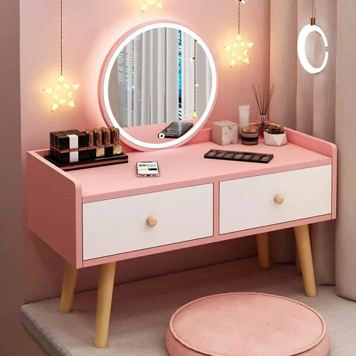 Vista 4 de LITFAD Moderno juego de tocador de madera para dormitorio, tocador de maquillaje y espejo, blanco, 24 pulgadas de largo x 14 pulgadas de ancho x 20
