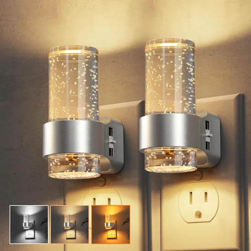 Vista 45 de L LOHAS LED Las luces nocturnas se enchufan a la pared, luz nocturna con Anillo de oro-3CCT