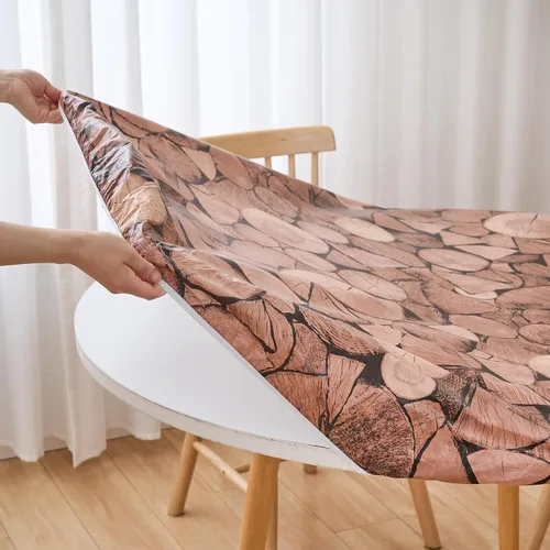 Vista 11 de LIBERECOO Mantel redondo de vinilo ajustable con reverso de franela, borde elástico, impermeable, resistente a las manchas, mantel lavable