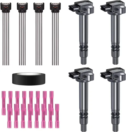 Vista 11 de Juego de 4 bobinas de encendido y arnés de cableado con conector pigtail compatible con Accord Odyssey Acura Saturn 3.0L 3.2L 3.5L V6 C1221 UF242