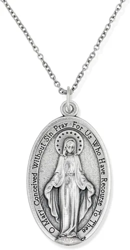Vista 5 de Paquete de 3 Colgante de medalla milagrosa extra grande Colgante grande oxidado de plata de 1.75 pulgadas para collar, medallas para joyería