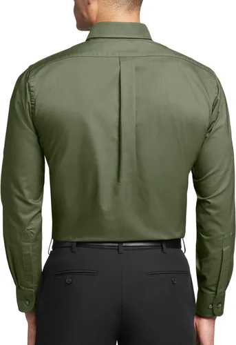Vista 2 de Van Heusen Camisa de vestir para hombre, corte regular Oxford lisa, cuello con botones Verde oscuro