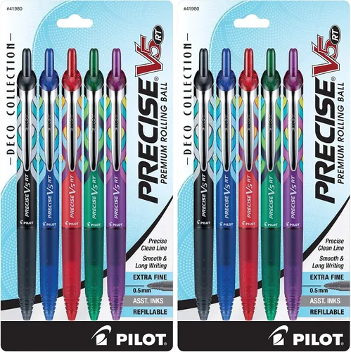 Vista 8 de Bolígrafo retráctil de Pilot, modelo Precise V5 RT, colección Deco, recargable, caja de doce, color rojo, 41992, Variados Paquete de 50