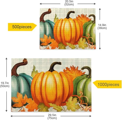 Vista 5 de Rompecabezas de otoño de calabaza de 500 piezas para adultos, rompecabezas educativos de aprendizaje, juguetes familiares difíciles y desafiantes