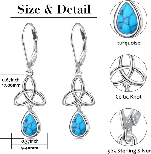Vista 6 de Aretes delicados de plata de ley 925 para hombres, mujeres, adolescentes, niñas, niños, fútbol, avión, lágrima, turquesa, nudo celta, aretes