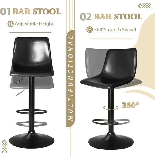 Vista 3 de LEMBERI Juego de 2 taburetes de bar, modernos taburetes de bar giratorios ajustables, altura de mostrador con respaldo, sillas de bar tapizadas