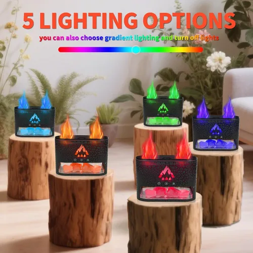 Vista 4 de BOHOFAM Difusor de Aceite Esencial con Lámpara de Sal del Himalaya, Difusor/Humidificador de Aroma de Doble Llama/Medusa 2 Modos, Luces Coloridas, 4