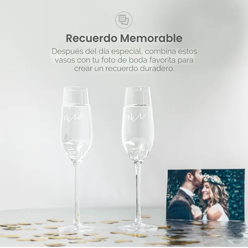 Vista 5 de Pearhead Mr. & Mrs. - Juego de copas de champán para el día de la boda, copas de vino altas, idea de regalo para despedida de soltera His And Hers