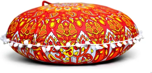 Vista 12 de CRAFT KALA Funda de cojín de 22 pulgadas para meditación, diseño de mandala, funda para puf, asiento redondo, mandala bohemio, de algodón