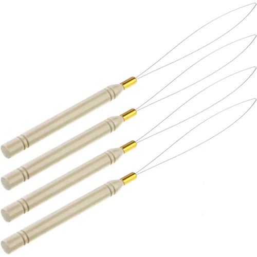 Vista 4 de Chinco Paquete de 10 herramientas de gancho de madera para extensión de cabello, herramienta de gancho para tirar y dispositivo de cuentas