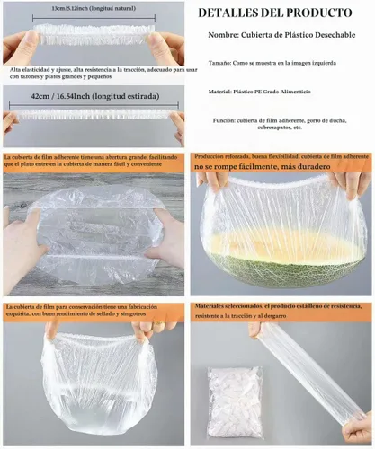 Vista 7 de 200 bolsas de conservación de frescos, bolsas de plástico elásticas para sellar alimentos con borde elástico, tapas ajustables elásticas Transparente