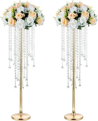 Vista 10 de NUPTIO Tall Gold Centerpiece for Table, Metal, 21.7", 2 Pcs Dorado