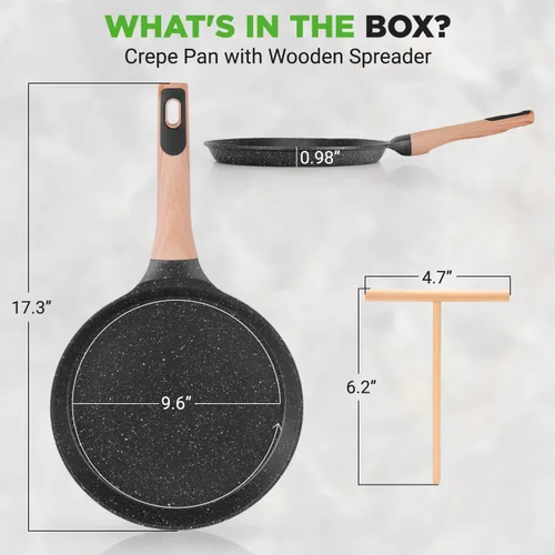 Vista 7 de NutriChef - Sartén para crepes de 24 cm (9.45 pulgadas) antiadherente con esparcidora de madera, sartén Dosa de mármol recubierto duradero, mango