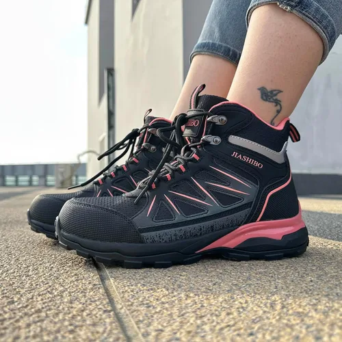 Vista 5 de JIASHIBO Botas de trabajo con punta de acero para mujer, calzado protector multifuncional, antideslizante, resistente a pinchazos, absorción