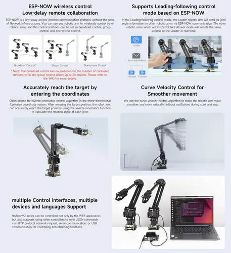 Vista 6 de Waveshare Kit de brazo robótico, kit de robot de escritorio, servo de bus serie de alto par, basado en ESP32, 4-DOF, soporta expansión flexible