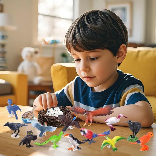 Vista 7 de SIENON Juego de 23 piezas de pájaros realistas, figuras surtidas de aves de vida silvestre con nido, cuervo, kiwi, avestruz, guacamayo, halcón