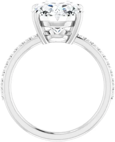 Vista 4 de JEWELERYIUM - Anillo de compromiso de moissanita incoloro de 4 quilates de corte ovalado, juego de anillos de boda y novia, estilo halo solitario