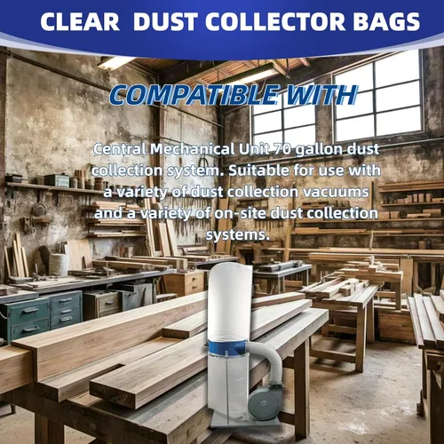 Vista 2 de 709563 Bolsas colectoras de polvo de plástico transparente, paquete de 6 Para JET Lower Dust Collection DC-1100VX, DC-1200VX Central Machinery