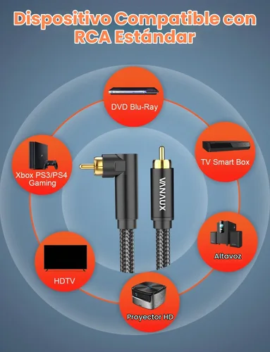Vista 4 de VANAUX Cable de graves de 90 grados, cable de audio RCA a RCA premium, (conectores chapados en oro) ideal para espacios reducidos, cine en casa