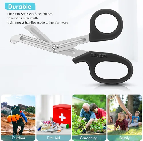 Vista 3 de Tijeras de trauma premium paquete de 3 – Tijeras médicas de 7.5 pulgadas para enfermeras, EMT y primeros auxilios – Negro, cielo aguamarina, gris