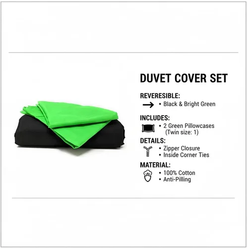 Vista 2 de Tache - Juego de funda de edredón reversible de 2 piezas, 100% algodón, color verde lima y negro, tamaño individual