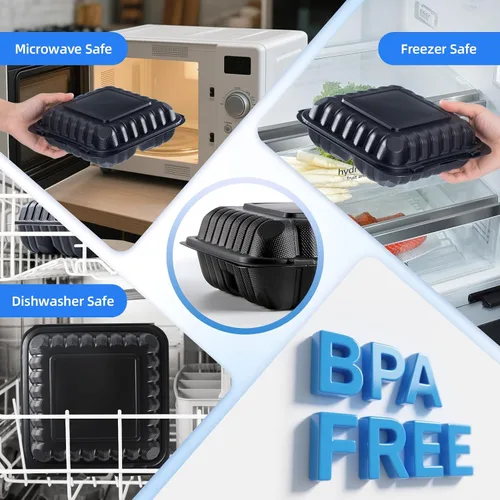 Vista 4 de YANGRUI Recipientes Desechables de 7.8" 30 oz Paquete de 65 - Envuelto en Plástico Retráctil Contenedor de Alimentos de Plástico PP Relleno