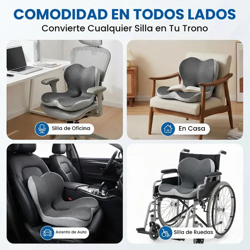 Vista 5 de Cojín de asiento ergonómico con soporte lumbar integrado, cojín de asiento de espuma viscoelástica en forma de L con corte de coxis para presión