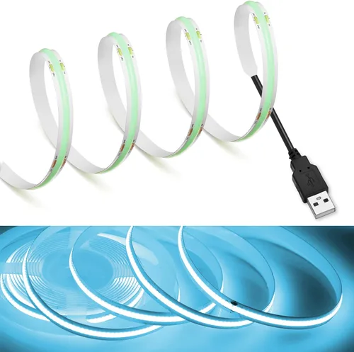 Vista 23 de MDee】Tira de luces LED COB de 3000K blanco cálido 1.64 pies/0.5m 5V cinta de luces LED flexibles CRI 90+ 800LM/m 320LEDs/m para decoración