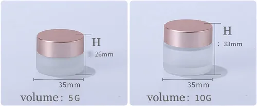 Vista 2 de 10 frascos vacíos de 0.35 oz/0.3 fl oz de vidrio esmerilado transparente para crema con tapas de oro rosa, recipiente para cosméticos, tarro
