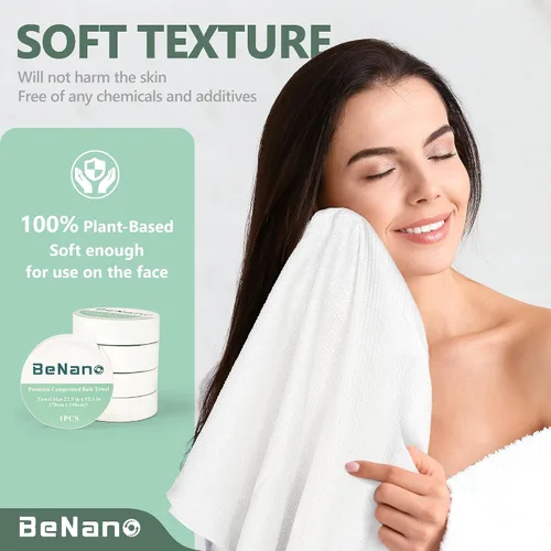 Vista 4 de Benano Premium Pastillas de Toalla Comprimida Desechable Toalla Grande de Baño para Viajes Toalla Reutilizable para Hotel, Camping, Deportes